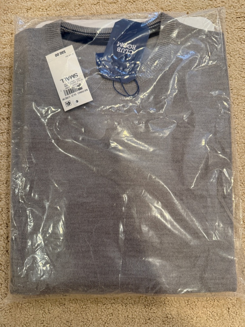 Club Room Men’s Gray Crewneck Merino Wool Blend Sweater Size Small NWT